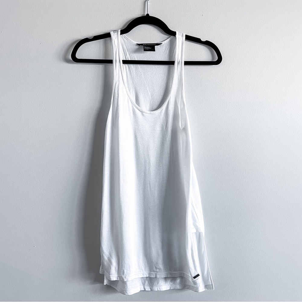 A/X Armani Exchange Side-Split White Tank Top - Racerback Hi-Low Hem Size XS